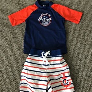 LAST CHANCE Janie & Jack rash guard & swim trunks